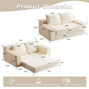 English Elm Loveseat Corduroy Bean Bag Sofa Bed with Memory Foam, Reversible Cushions, Plush Bolsters, No Assembly Required White W3723P346936
