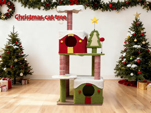 English Elm Cy14 Christmas Tree Cat Tower Plush Multi-level Condo Climbing Scratching Post W243P382850