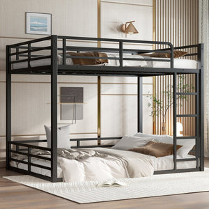 English Elm Metal Full Xl Bunk Bed Frame - Heavy-Duty, Noise-Reduced Design For Kids, Teens & Adults, Black Finish W1580S00159