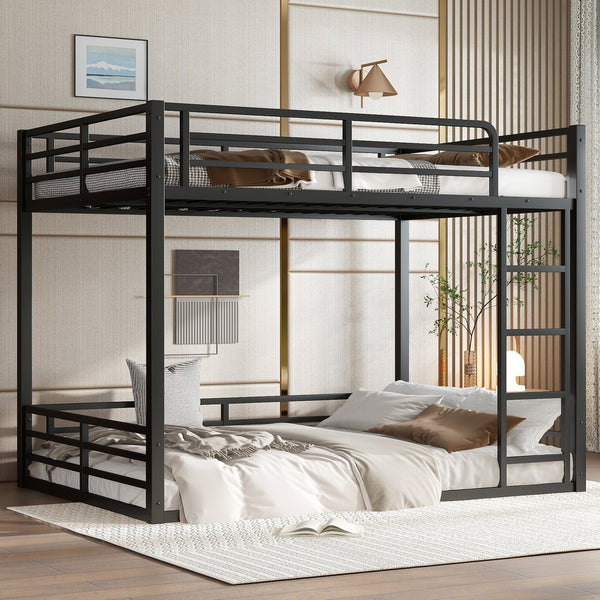 English Elm Metal Full Xl Bunk Bed Frame - Heavy-Duty, Noise-Reduced Design For Kids, Teens & Adults, Black Finish W1580S00159