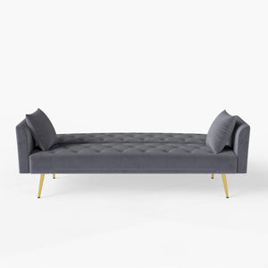 English Elm Modern Tufted Velvet Sleeper Sofa Retro Style Convertible Fold Flat for Compact Spaces Gray W2353P399461