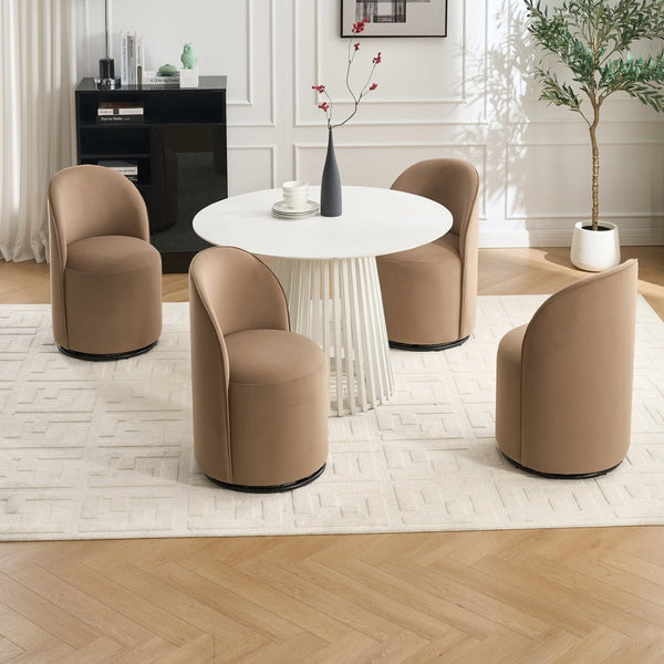 English Elm Set Velvet Swivel Barrel Accent Chair Mid Century Ergonomic Seat for Dining Vanity Brown W3244P308283