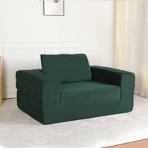 English Elm Compression Human Dog Sofa Bed 3-in-1 Folding Corduroy Floor Couch with Memory Foam Pillow for Living Room Dark Green W3723P376786