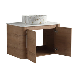 English Elm 30'' Wall-Mounted Bathroom Vanity With Ceramic Sink, Soft-Close Doors & Stylish Space-Saving Design W999S00389