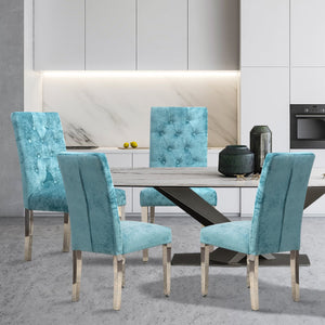 English Elm Set of 2 Modern Dining Chairs Plush Chenille Velvet, Button-Tufted Comfort, S-Springs & Stainless Legs, Adjustable Feet (Light Green) W3588P337566