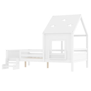 English Elm Full Bunk Bed with Trundle Bookshelf Storage Pine Frame Car Design for Kids Light White W1580S00295