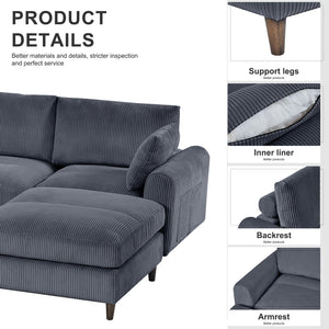 English Elm Modern corduroy modular sectional sofa U‑ or L‑shape convertible oversized seating with storage pockets adjustable headrests Grey W2121S00008