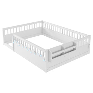 English Elm Full Montessori floor bed offering high rails, built-in light and shelf for safe independent sleep and storage White 79.13 L x 13 W x 6.3 H W2593P333586