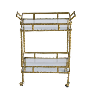English Elm 23.5x13.5x30" Twig Bar Cart Antique Brass Finish — Two-Tier Aluminum & Glass Serving Cart with Handles W2078P370591