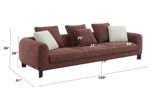 English Elm Mardi Maroon Tweed Sofa with 3 Accent Pillows — Burgundy Upholstery, Pine Frame, 660lb Capacity B2726P309301