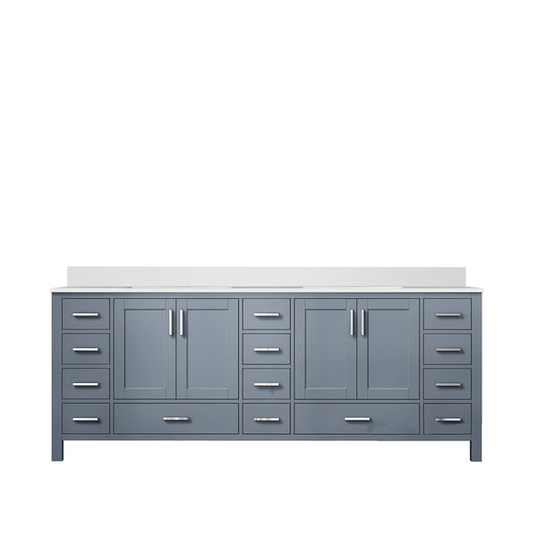 English Elm Dark Grey Double Bath Vanity 84" W With Cultured Marble Top - Elegant Storage & Soft-Close Design B2731P259154