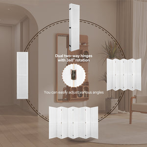 English Elm 8 Panel Pegboard Room Divider 5.6ft Folding Wooden Privacy Screen Freestanding Display White W2701P189940