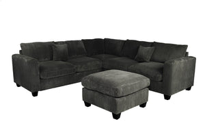 English Elm 4pc Corduroy Sectional Sofa Set with Ottoman Corner Wedge and Low-profile Modern Legs Black B011S02227
