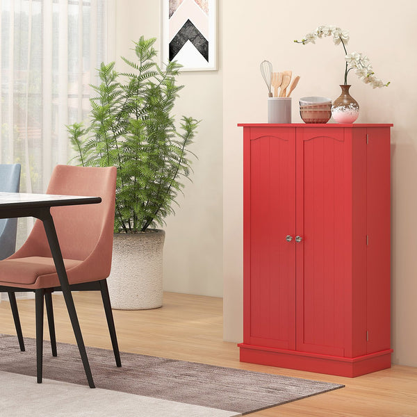 English Elm HOMCOM 41" Kitchen Pantry Storage Cabinet with 5-Tier Shelves, 12 Door Racks, Anti-Tip Straps, Sleek Design Red W2225P229098