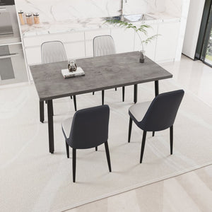 English Elm 55.12-70.87" Expandable Dining Table Set Seats 6 with Pu Upholstered Chairs Black Metal Legs Grey,White W2189S00915