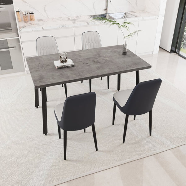 English Elm 55.12-70.87" Expandable Dining Table Set Seats 6 with Pu Upholstered Chairs Black Metal Legs Grey,White W2189S00915