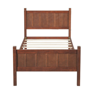 English Elm Twin Platform Bed Vertical Slat Headboard Farmhouse Shaker Wood Grain Finish Bedroom Dark Walnut N733P422478P