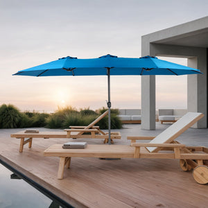 English Elm 14.8 ft Double‑Sided Extra‑Large Rectangular Patio Umbrella with Crank, 12 Steel Ribs, UV Shade Dark Blue W640P234526