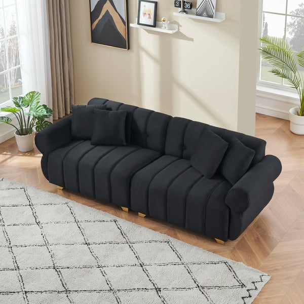 English Elm 89-inch Channel Tufted Flannelette Sofa with Spring Cushions and Polished Metal Legs W1658P329003