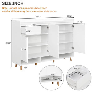English Elm ON-TREND Modern Shoe Cabinet with Adjustable Shelves, Solid Wood Legs, Spacious Entryway Storage Sideboard White WF321211AAK