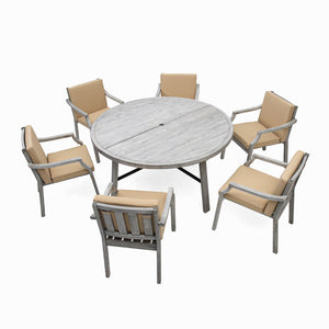 English Elm Outdoor Dinning Set 6-Person Antique Gray Patio Dining Set with Umbrella Hole, Removable Cushions, Acacia Wood Frame and Iron Legs SZ000102AAE