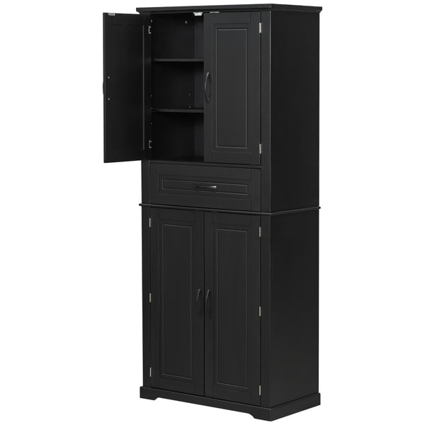 English Elm [video] Tall Matte Black Bathroom Cabinet with Drawer Adjustable Shelves and Door Racks N759P241667B