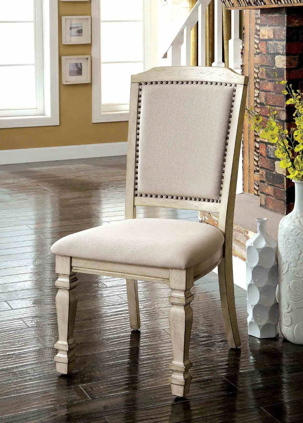 English Elm Transitional Westerham Arm Chair Set of 2 — Dark Cherry wood, upholstered comfort, gold-capped legs elegance Antique White,Ivory 43 L x 22 W x 13 H B2741P408884