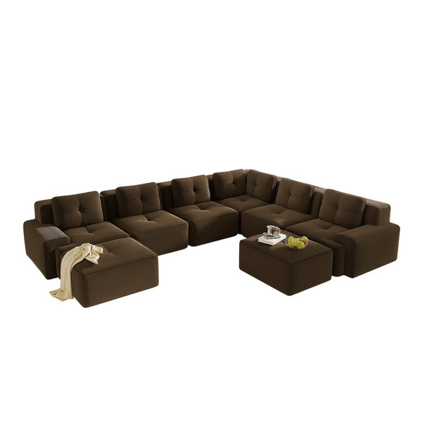 English Elm Modular Corduroy Sectional Sofa 6 Seat V Shaped Corner Couch with Ottomans Living Room Brown W714S01578