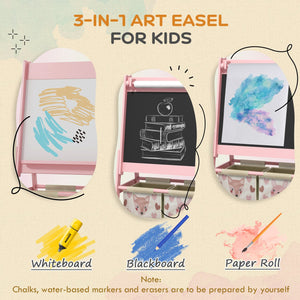 English Elm Qaba Kids Art Easel with Paper Roll, Double-Sided Chalk & Whiteboard, Storage Boxes, Safe Build Pink W2225P249780