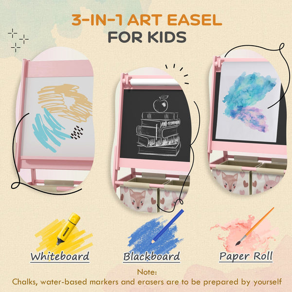English Elm Qaba Kids Art Easel with Paper Roll, Double-Sided Chalk & Whiteboard, Storage Boxes, Safe Build Pink W2225P249780