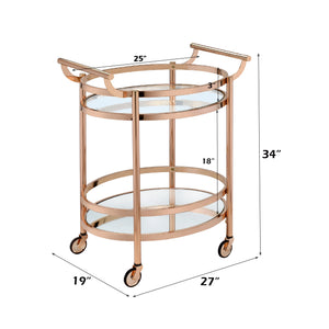 English Elm Lakelyn Rose Gold Serving Cart with Clear Tempered Glass & Mirrored Shelf, 2-Tier Mobile Bar Cart B2726P408080