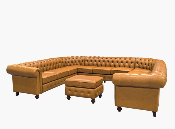 English Elm Chesterfield Button Tufted U-shape Sectional Leather Match Seating for Spacious Rooms Ginger B2748S00149