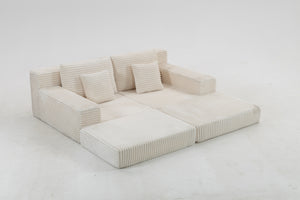 English Elm Double Cloud Plush Chaise Lounge Sofa Bed with Deep Seat, No Assembly, Ultra-Soft Corduroy Comfort Beige W794S00005