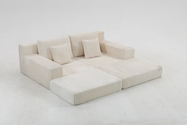 English Elm Double Cloud Plush Chaise Lounge Sofa Bed with Deep Seat, No Assembly, Ultra-Soft Corduroy Comfort Beige W794S00005