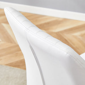 English Elm Table And Chair Set - Modern 38.6" Transparent Glass Dining Table With 6 White Pu Chairs, Silver Legs W1151S03817-GIGA