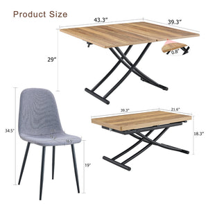 English Elm Table and Chair Set Adjustable Height Mdf Wood Grain Top with Four Linen Dining Chairs Black,Light Gray,Natural Wood W1151S03769