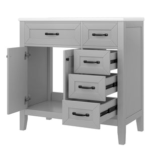 English Elm 36" Stylish Gray Bathroom Vanity With Sink Combo - Durable, Space-Saving Storage Solution For Your Home N725P246491E