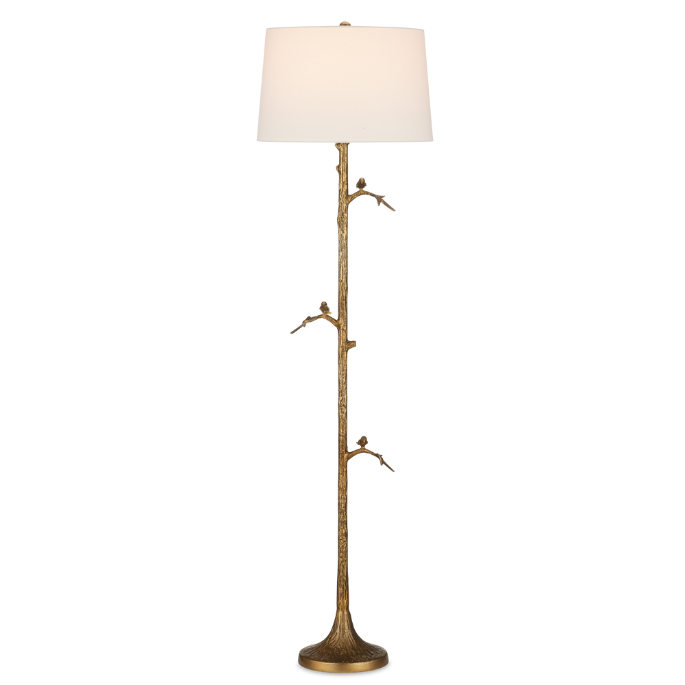 Piaf Brass Floor Lamp - Nature-Inspired Design with Whimsical Birds & Elegant Gold Finish for Your Home