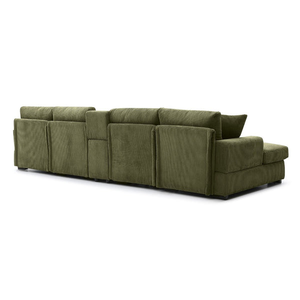 English Elm U Shaped Oversized Sectional Sofa with Double Chaise Console Cup Holders and Usb Port Green W1117S00266
