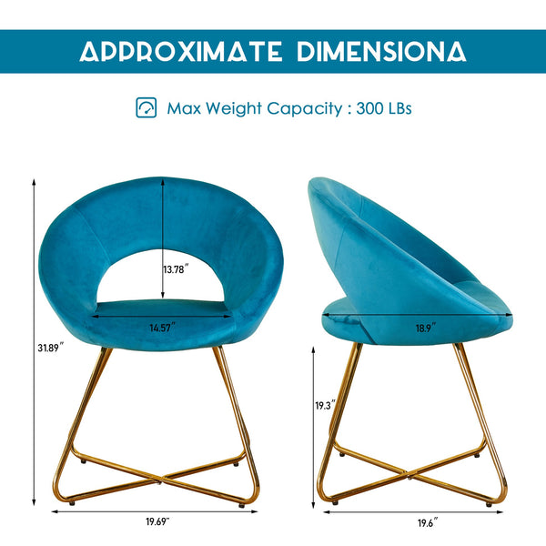 English Elm Modern Velvet Accent Chair Set of 2 — Ergonomic Upholstered Dining & Lounge Chairs with Gold Legs Light Blue B205P205650