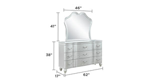 English Elm Landmark 9-Drawer Dresser In Silver Finish - Elegant Storage With Curved Drawers & Metal Pulls B009P235325