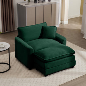 English Elm Comfortable Single Chair With Footstool And Pillow - Luxurious Green Corduroy For Living Spaces W714S00702