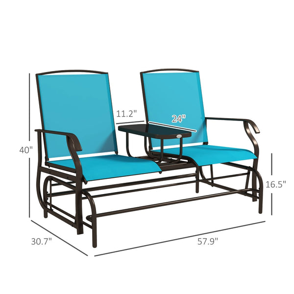 English Elm Outsunny Stylish Two-Person Glider Loveseat With Center Table, Breathable Mesh & Smooth Motion, Blue W2225P200563-GIGA