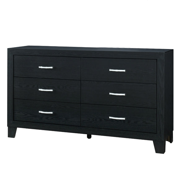 English Elm CARLOS Elegant Black 6-Drawer Dresser with Solid Wood+MDF, Glam Hardware & Durable Paper Finish B201P226267