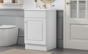 English Elm Christopher Knight Home® - 20" Bathroom Vanity with Ceramic Sink and Soft-Close Door, Gold Knob, Adjustable Shelf Storage White N759P237946K