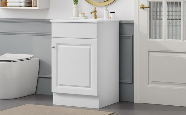 English Elm Christopher Knight Home® - 20" Bathroom Vanity with Ceramic Sink and Soft-Close Door, Gold Knob, Adjustable Shelf Storage White N759P237946K