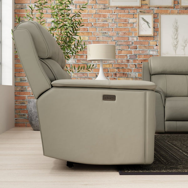 English Elm Oslo Dual Power Reclining Sofa In Mineral - Luxurious Leather Comfort With Built-In Charging Ports! B339P411573-GIGA