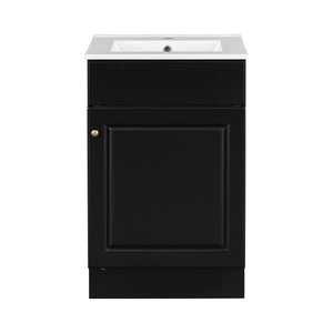 English Elm Christopher Knight Home® - 20" Bathroom Vanity with Ceramic Sink and Soft-Close Door, Gold Knob, Adjustable Shelf Storage Black N759P237946B