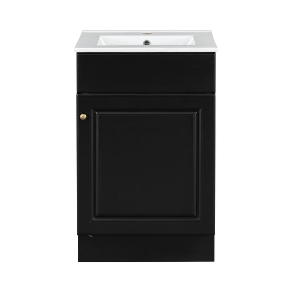English Elm Christopher Knight Home® - 20" Bathroom Vanity with Ceramic Sink and Soft-Close Door, Gold Knob, Adjustable Shelf Storage Black N759P237946B