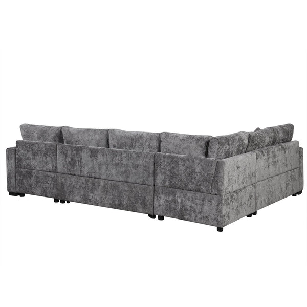 English Elm 112.2" Sectional Sofa Pull-Out Bed with Storage Ottoman, USB Charging, Pocket Spring Comfort, Tweed Chenille Upholstery Grey N719S001540E